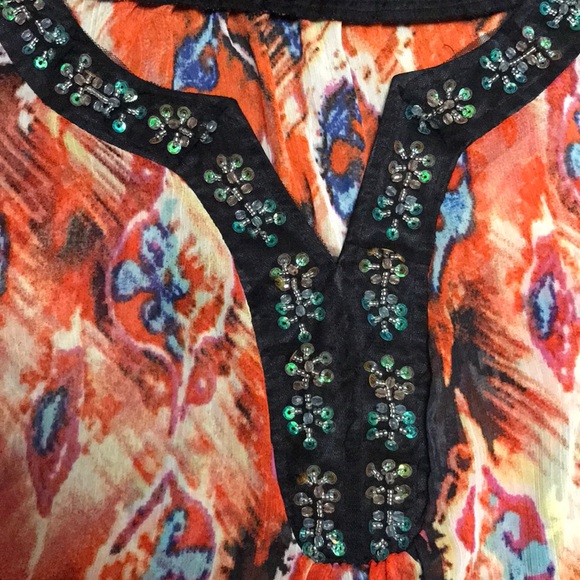 Boho Festival Multicolor Embellished Tunic Top - Picture 3 of 7